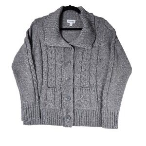St Johns Bay Chunky Cable Knit Sweater Cardigan Womens Size Large Button